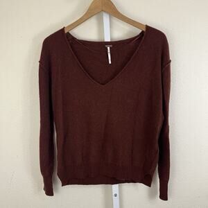 Free People Harmony Cashmere Sweater XS Rust V Neck Lightweight